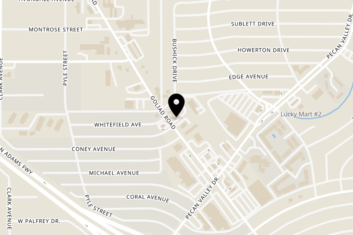 Map showing the location of Bobbie's Southern Kitchen Goliad on 1922 Goliad Rd in San Antonio