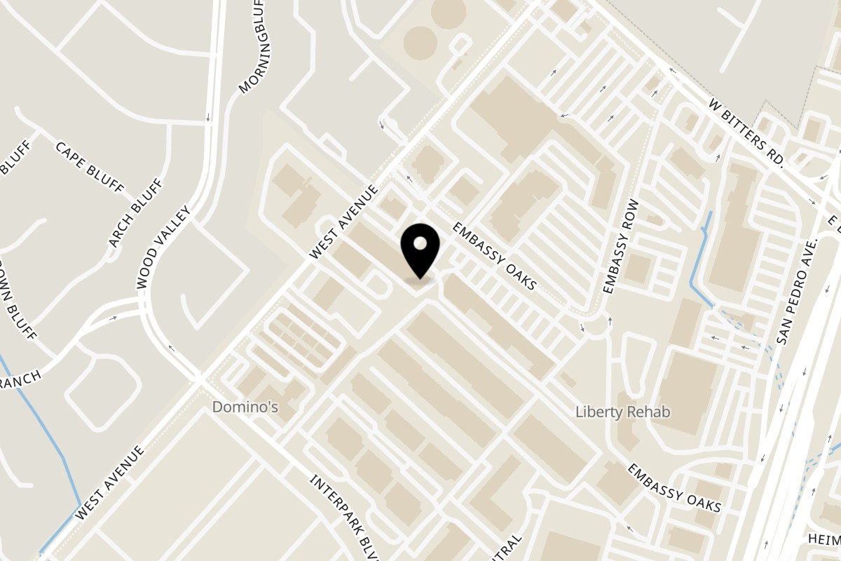 Map showing the location of Bobbie's Southern Kitchen Embassy Oaks on 606 Embassy Oaks #100 in San Antonio